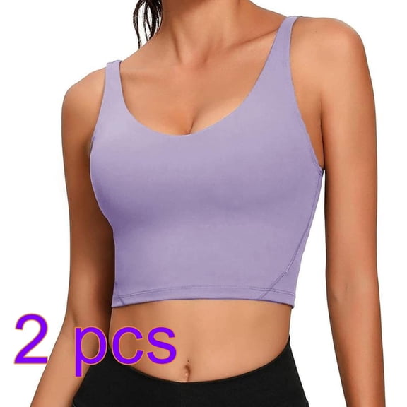 KAWELL 2PACK Women's Longline Sports Bra Wirefree Padded Medium Support Yoga Bras Gym Running Workout Tank Tops
