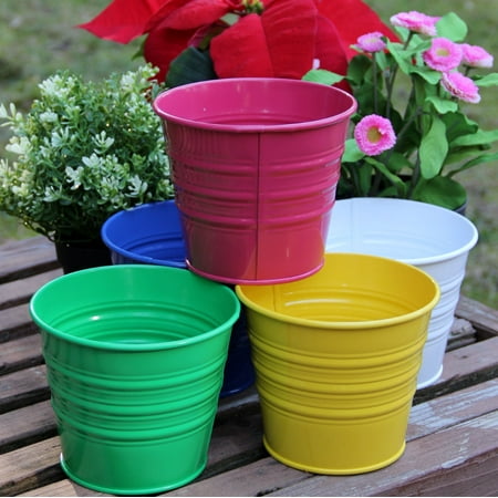 Flower Bucket Florist - Metal Basket Bucket Planters Pot Assorted Colors Set of 5 For Plant and Flower …