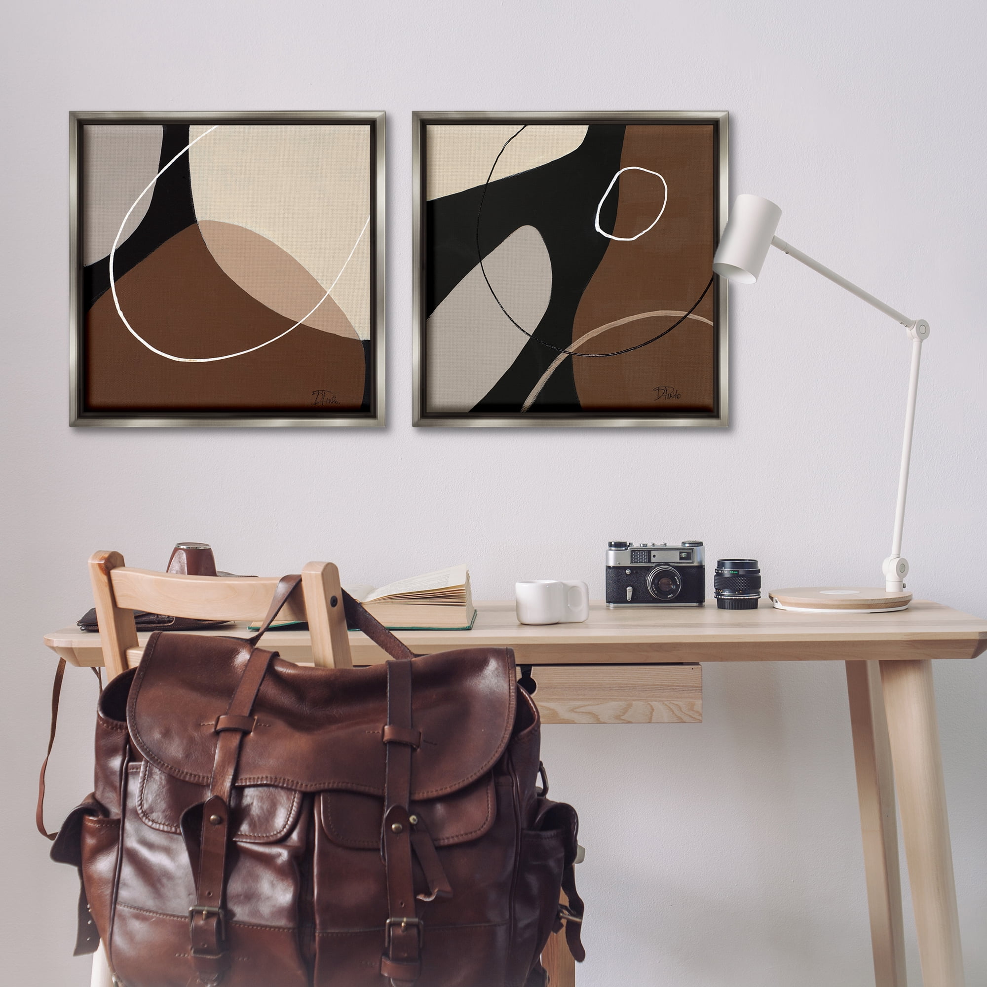 Stupell Industries Classic Abstract Neutral Shape Abstract Painting Gray Floater Framed Canvas Art Print Wall Art, 25 x 25, Set of 2