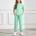 thumbnail image 2 of Nwiuh Girls Clothes Outfits Set Checkerboard 2PC Tracksuit Short Sleeve Raglan Tee and Joggers Pants (Green, 6-7 Years), 2 of 6
