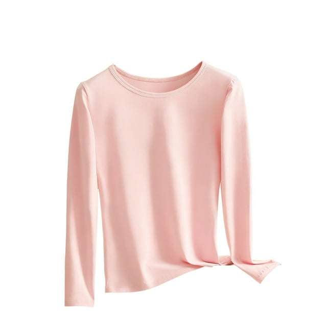 MeetoTime Womens Pajama Top Solid Color Round Neck Long Sleeved Bottoming Shirt Slim Underwear Top