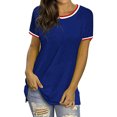 thumbnail image 1 of Women Tri-Color Block Stitching Round Neck Short Sleeves Summer Shirt, 1 of 2