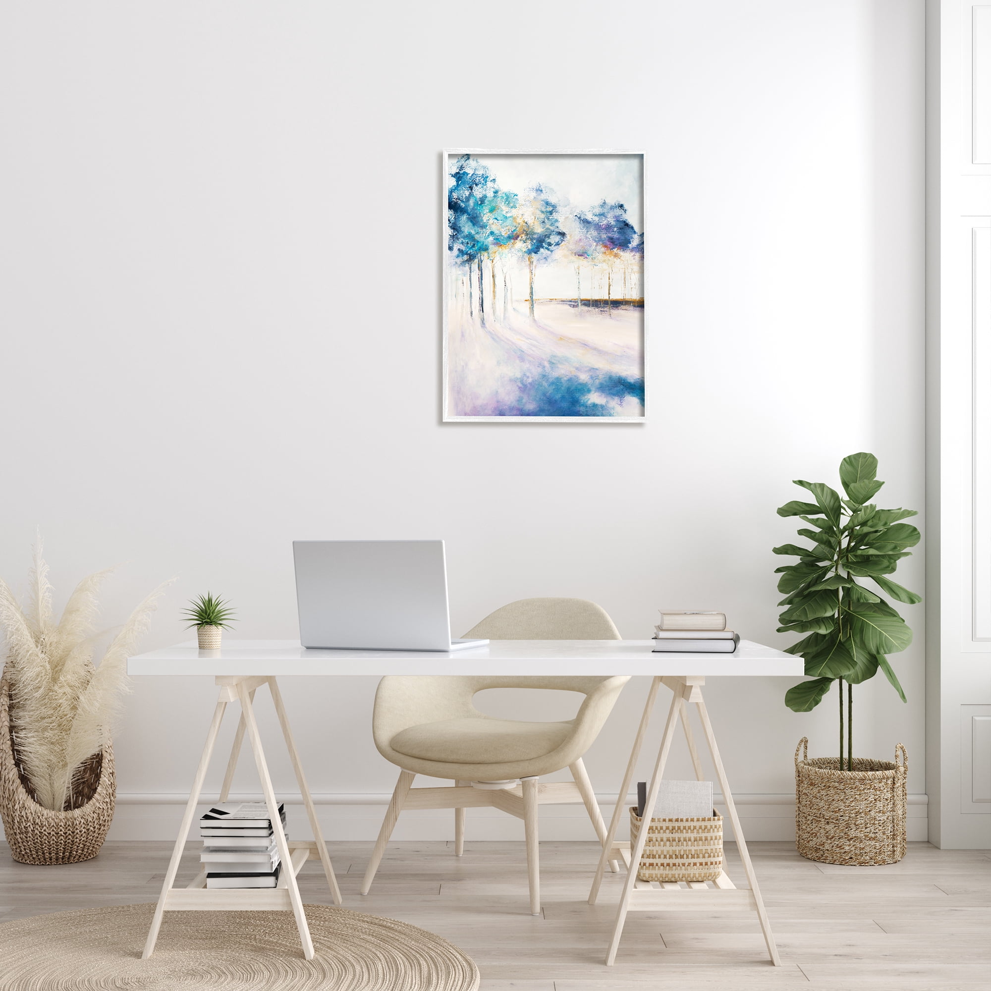 Stupell Industries Abstract Blue Tree Shadows in Forest Landscape Nature Painting White Framed Art Print Wall Art, 24 x 30
