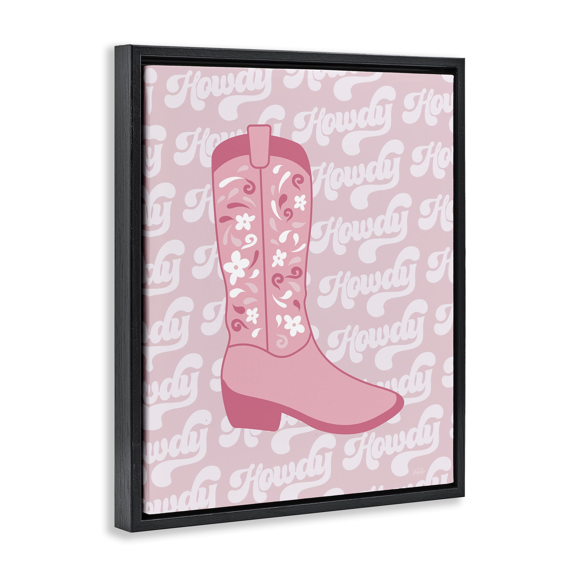 Stupell Industries Pastel Cowgirl Boot Howdy Entertainment Painting Black Floater Framed Canvas Art Print Wall Art, 17 x 21