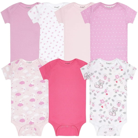 Everyday Kids 7 Pack Pink Short Sleeve Baby Bodysuits for Girls