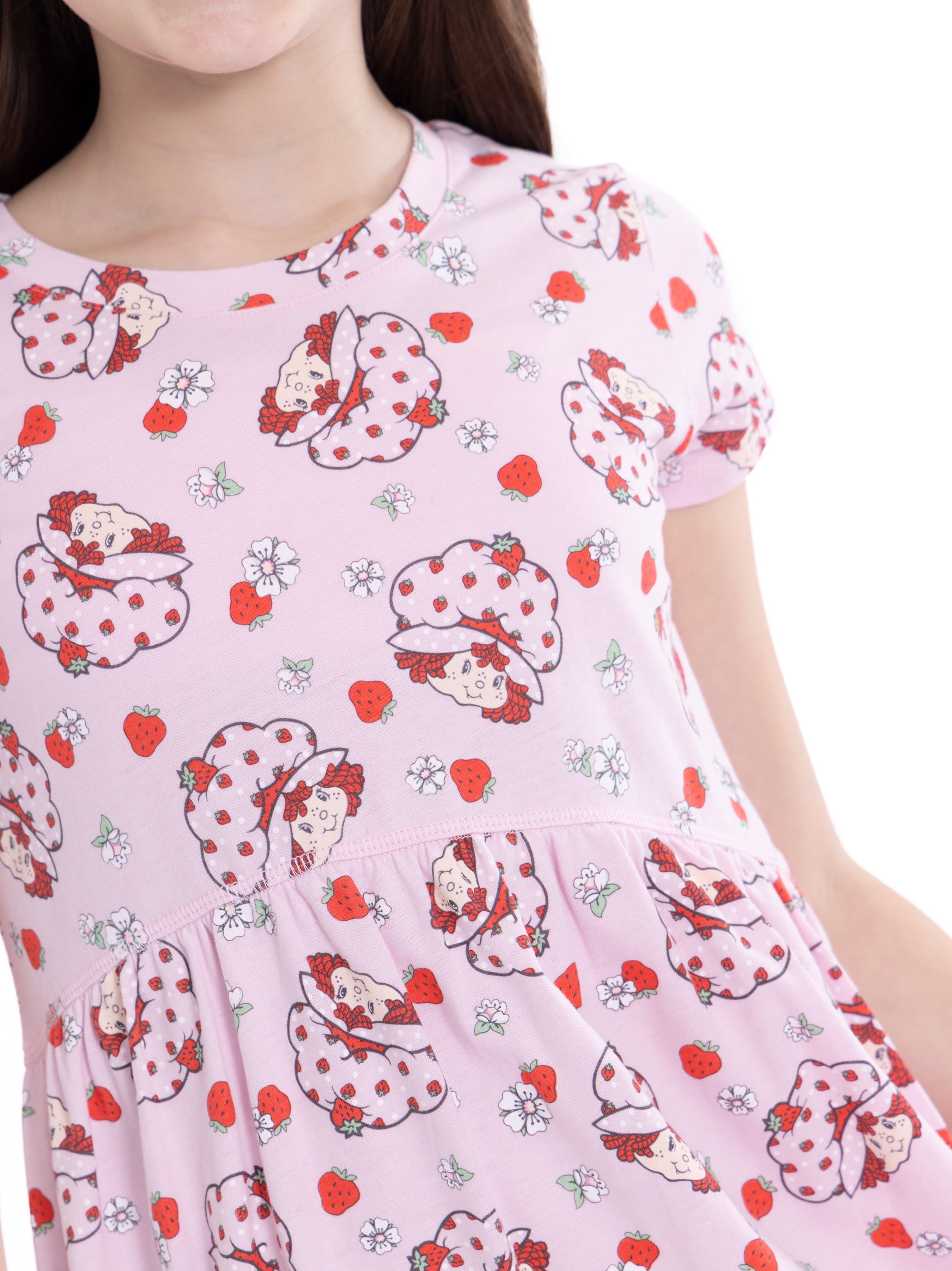 Strawberry Shortcake Girls Dress with Short Sleeves, Sizes XS-L