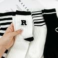 thumbnail image 2 of Autumn and winter socks men's and women's mid-calf socks striped R-shaped casual sports socks breathable sweat-absorbent polyester cotton black and white-black, 2 of 5