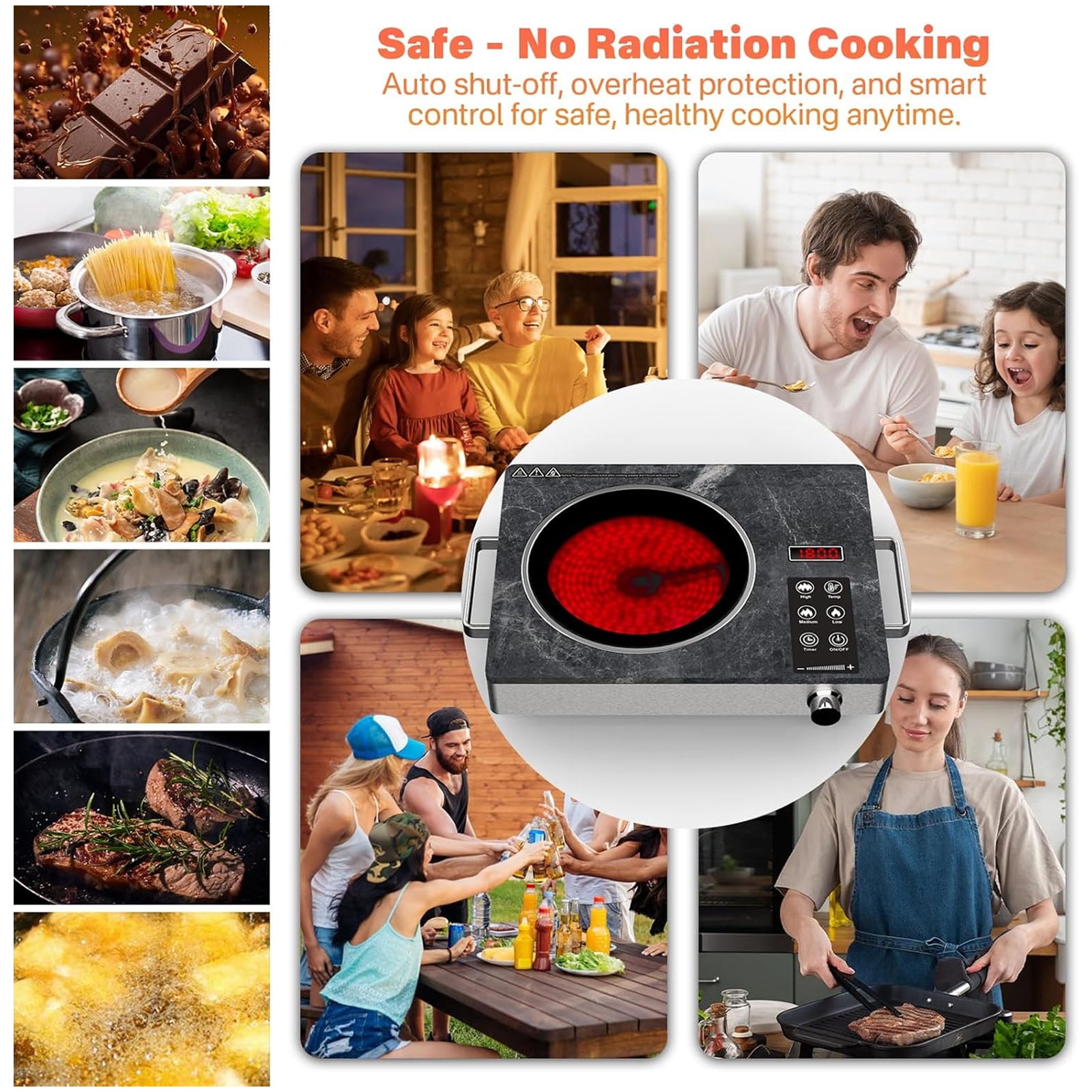 1800W Single Burner Electric Stove Top, Portable Infrared Electric Cooktop, 110V Ceramic Hot Plate with Handles, Countertop Stove Cooktop with Timer & Touch & Knob Control for All Cookware