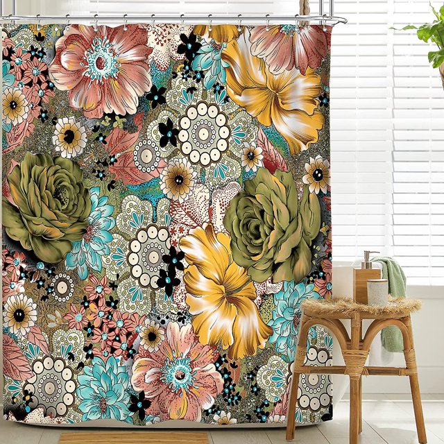 Cortina de Ducha Boho YONGSHENG Floral 72x72 Pulgadas