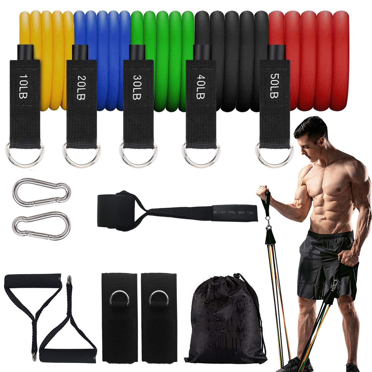 SunFeeling Resistance Bands Set (11pcs), 5 Stackable Exercise Bands