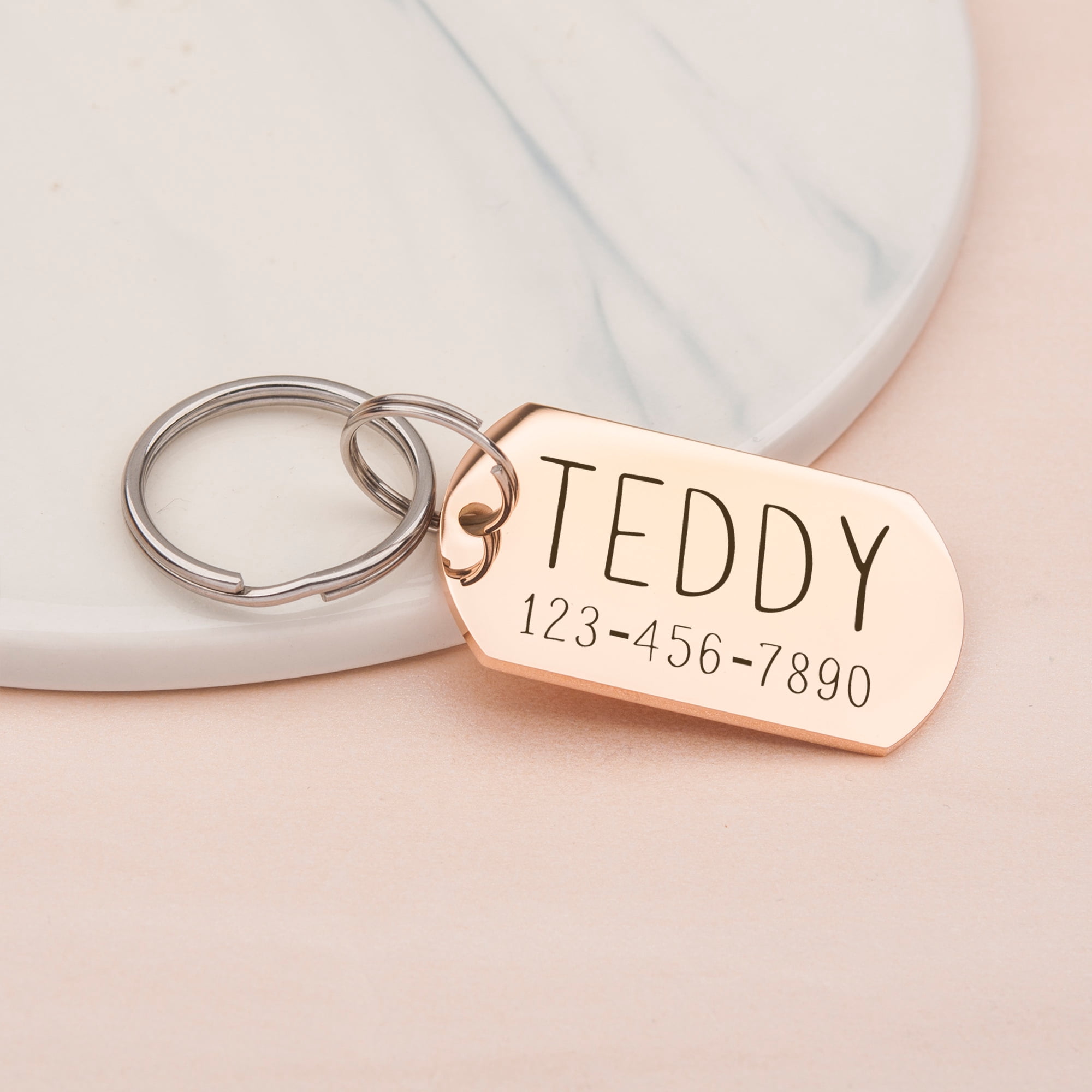 Engravable Pet Id Tag - Dog Tag with Phone Number Tag Shape - Pet Name Tag Emergency Tags for Pet Collar [Rose Gold, M, Only Front Engraving]