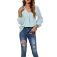 thumbnail image 3 of SAYOO Blusas de gasa de patchwork con cuello en V de manga 3/4 para mujer primavera otoño SAYOO moda, 3 of 7