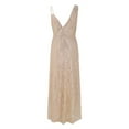 thumbnail image 4 of B91xZ Tenues de Festival pour Femmes Robe Maxi Formelle de Cocktail Col en V Profond, Or TTG, 4 of 4