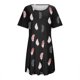 thumbnail image 4 of Gibobby Conjunto de pijama Camisón de manga corta con estampado de plumas para mujer, camisón con cuello redondo, vestido cómodo(Negro,M), 4 of 5