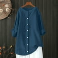 thumbnail image 4 of Blue Womens Blouses Womens Daily Casual Linen Shirts Long Sleeve Shirts Tops Casual Blouses Loose Fit Shirt Ladies Tops and Blouses, 4 of 6
