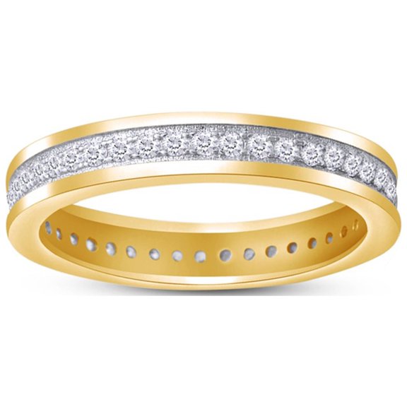 14k Yellow Gold Plated 925 Sterling Silver Round Cut Sparkling White Cubic Zirconia Full Eternity Men's Anniversary Wedding Band Ring Ring Size-12