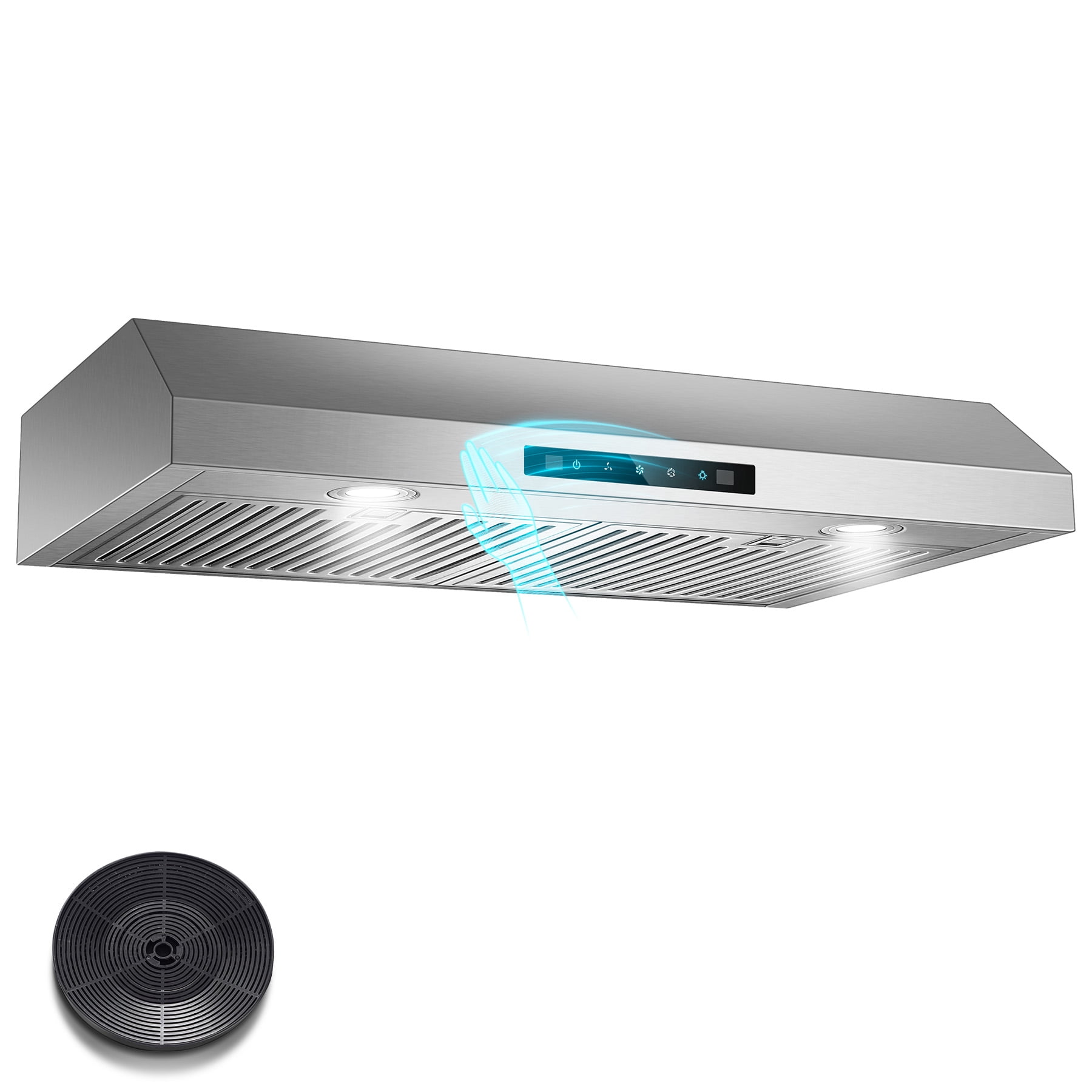 Zomagas 30" Stainless Steel Under Cabinet Range Hood: 800 CFM, Gesture & Touch, Ducted/Ductless