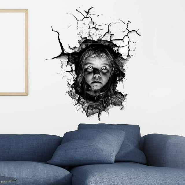 Calcomanías de pared de Halloween en 3D Calcomanías de pared de Halloween de fantasma femenino extraíbles, Calcomanías de pared de miedo de Halloween Pegatinas Decoraciones para dormitorio, Pegatinas de ventana de pared de Halloween Se adhiere para ventana de vidrio JM