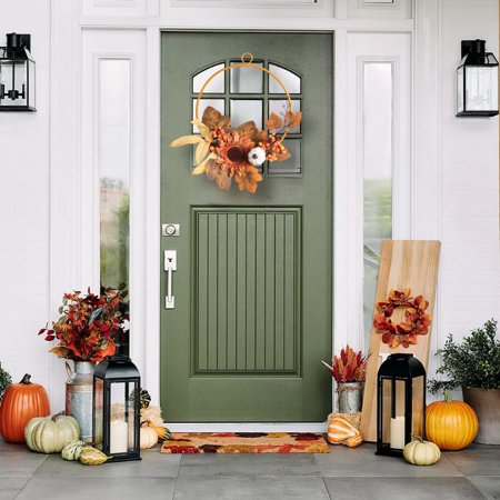Cheapark Painted Iron Maple Leaf Pumpkin Wreath - Artificial Wall Hanging Decoration For Wedding, Fall And Halloween Decor