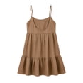 thumbnail image 5 of Tqcoqu Women's Adjustable Spaghetti Strap Backless Dresses,Tiered Ruffle Mini Dress with Pockets,Brown Women's S-XXL, 5 of 6