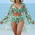 thumbnail image 3 of Lopeceal Women's Tropical Swimsuit Floral Printed Bathing Suit Sexy Bikini Sets with Long Beach Cover Ups 3 Piece Hawaiian Outfits, 3 of 6