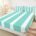 thumbnail image 5 of Castle Fairy Vintage Thin Vertical Stripe King Sheets 4pcs,Bohemian Wide Band Bedding,Teal White,1 Flat Sheet, 1 Fitted Sheet and 2 Pillowcases, 5 of 7