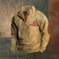 thumbnail image 3 of Men's Flag Print 3-Button Stand Collar Quarter-Zip Sweatshirt, Casual Outdoor Pullover Top, Spring Fall Patriotic Style,Orange,3XL, 3 of 5