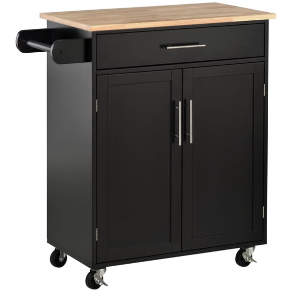 Cterwk Kitchen Island Cart Rolling Trolley Cart with Drawer and Storage Cabinet and Towel Rack, Black