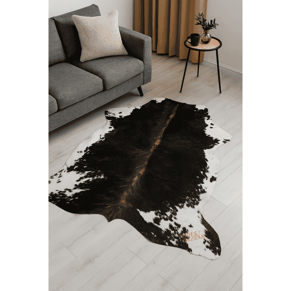 Genuine Leather Cowhide Dark Brown Brindle Area Rug, 6x7 ft