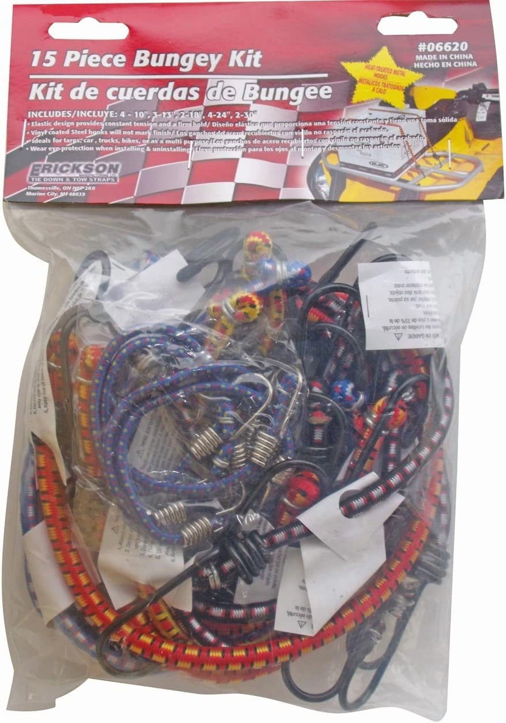 Erickson Bungey Cord Assortment - Multiple Length Rubber Bungee Cords - 15 Pack, Multicolor