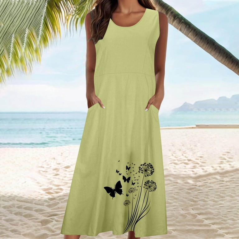 beach color dresses Yellow Sleeveless Tie Beach Dress main image 0