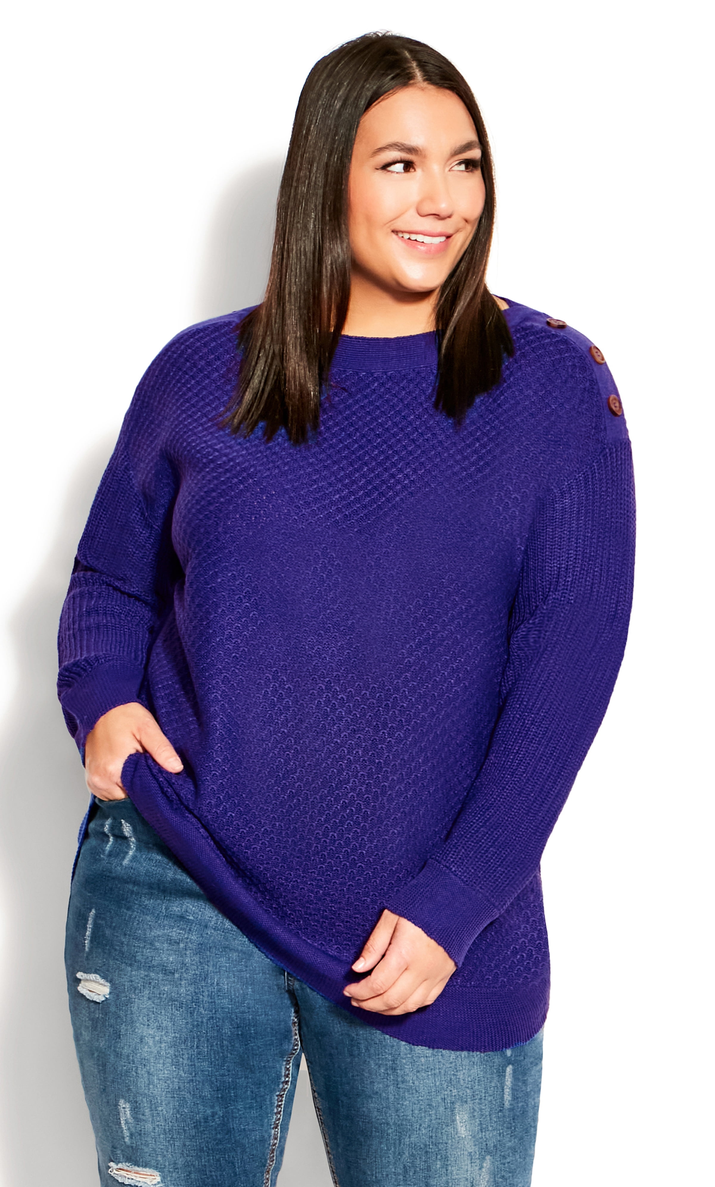 Avenue Women's Plus Size Birdseye Relaxed Fit Button Sweater - Walmart.com