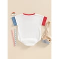thumbnail image 6 of Aojekbee 4th of July Baby Rompers Infant Girls Boys Fuzzy Letter Embroidery Contrast Color Short Sleeve Waffle Bodysuits Summer Jumpsuit, 6 of 10
