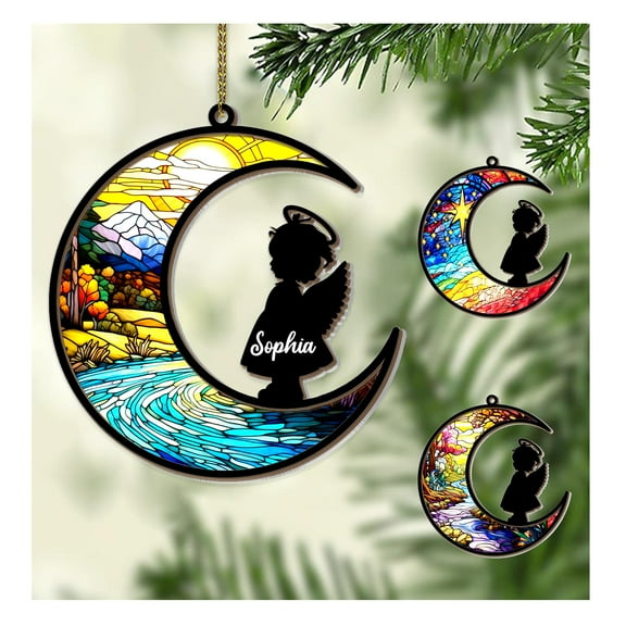 Personalized Memorial Baby Suncatcher Ornament - Custom Name Angel Girl Memorial Ornament - Sympathy Remembrance Gifts for Loss of Loved One Kids, Baby Memorial Gifts for Christmas