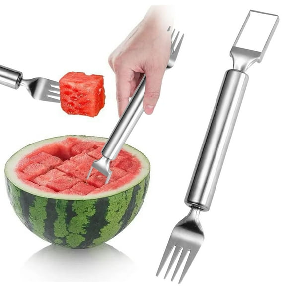 Clearance under $1 Tyidzon 2-in-1 Stainless Steel Fruit Cutter Watermelon Cutter Slicers Tool Portable Watermelon Windmill Cutter Fork Slicers Quickly Fruit Forks for Home