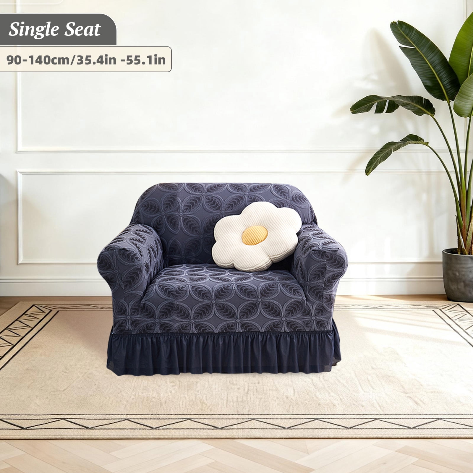ANMINY Stretch Sofa Slipcover Cushion Couch Cover with Skirt Pet Friendly Durable Washable Stretchable 1-Seater (35"-55")