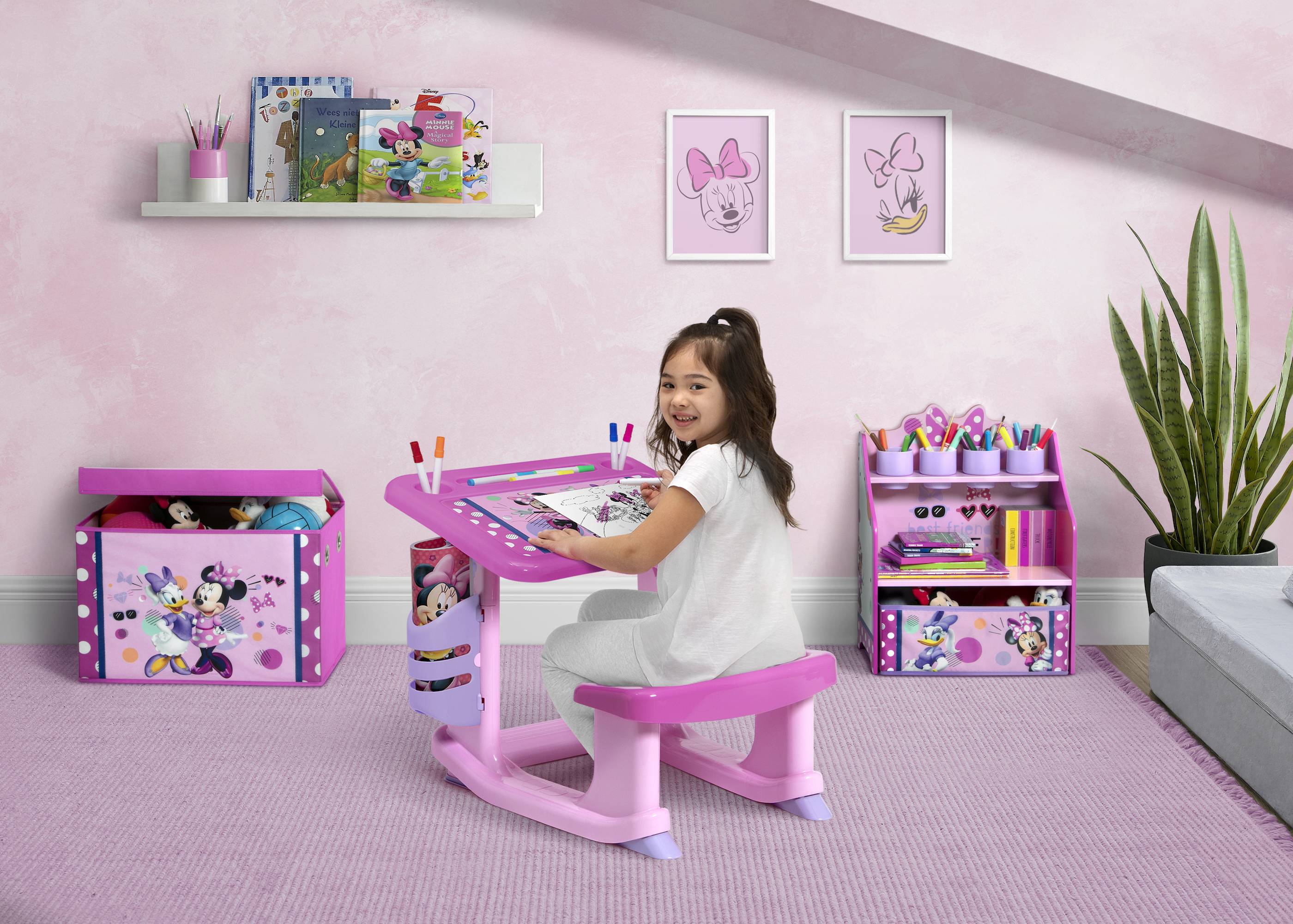 Minnie Mouse 3-Piece Art & Play Toddler Room-in-a-Box by Delta Children – Includes Draw & Play Desk, Art & Storage Station & Fabric Toy Box, Pink - image 3 of 11