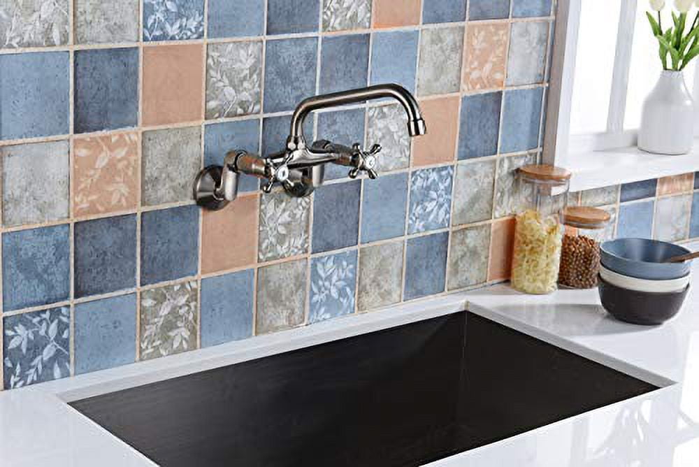 Sumerain Wall Mount Kitchen Sink Faucet with 2 Cross Handle,Brushed Nickel Commercial Wall Mounted Laundry Sink Faucet, 3" to 9" Adjustable Spread