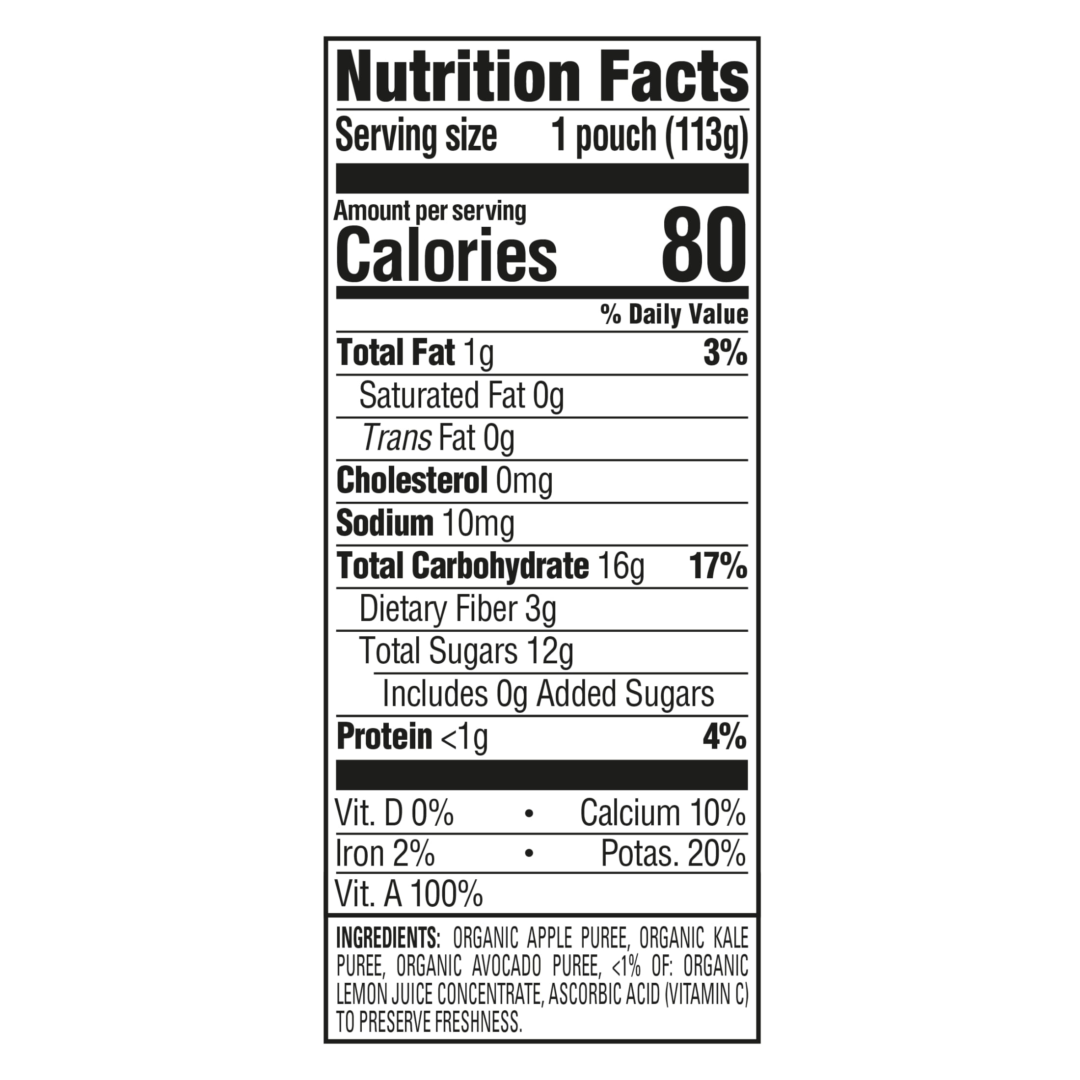 (12 pack) Happy Baby Clearly Crafted, Stage 2 Organic Baby Food, Apple Kale & Avocado Pouch, 4 oz.