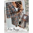 thumbnail image 6 of HUBERY Women Houndstooth Plaid Lapel Collar Button Solid Color Blazer Jacket, 6 of 7
