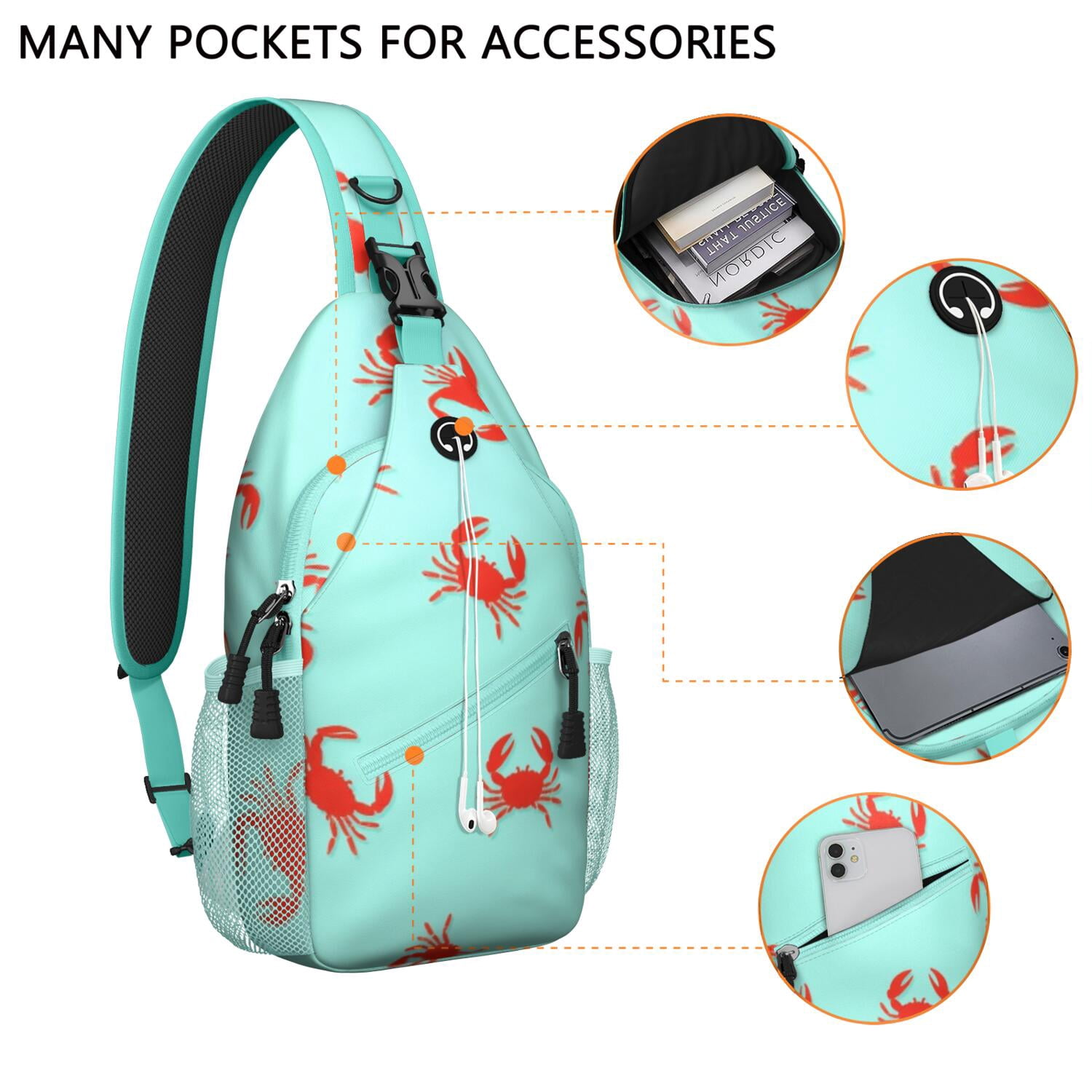 Sling Backpack Crossbody Shoulder BagTravel Sling Bag for Hiking Dating Gym Cycling Working Marine Adorable Crab