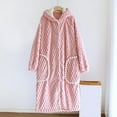 thumbnail image 2 of Hifoo Women's Solid Color Sleepwear Loose Hooded Robe With Thick Plush Long Autumn/Winter Coral Bathrobe With Big Pockets And Long Sleeves Cozy Casual Home Loungewear, 2 of 8