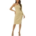 thumbnail image 2 of INSPIRE CHIC Women's One Shoulder Sloping Sleeveless Long Sleeve Midi Party Cocktail Dress L Khaki, 2 of 6