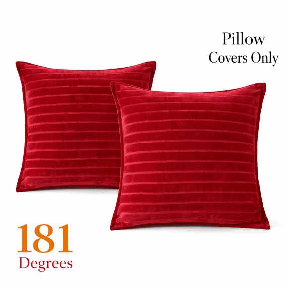 181 Degrees -Velvet Throw Pillow Covers Striped Textured Design, 20x20 Inches - Red Color - 2Pack