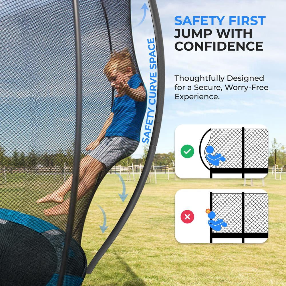 14ft Pumpkin Recreational Trampoline with Luxury Ladder and Basketball Hoop System for Kids / Children and Inner Enclosure, SLTRMPK14BL.5 (Blue)