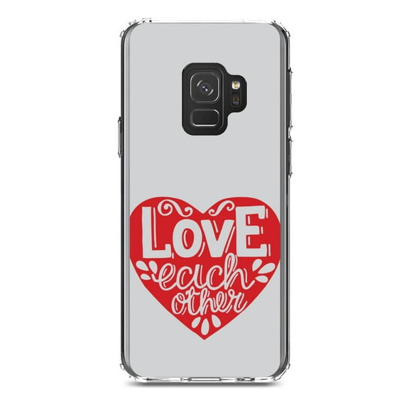 DistinctInk Clear Shockproof Hybrid Case for Samsung Galaxy S9 (5.8" Screen) - TPU Bumper, Acrylic Back, Tempered Glass Screen Protector - Red Heart - Love Each Other