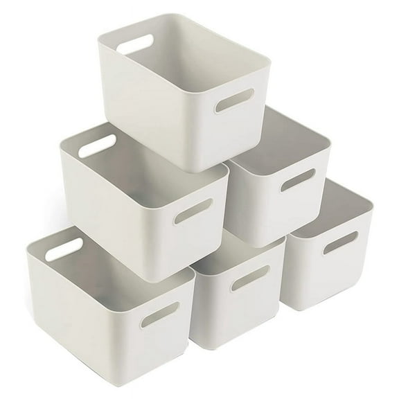 Plastic Storage Boxes - 6 Plastic Baskets for Bathroom Storage, and Office Storage (6 Pack)
