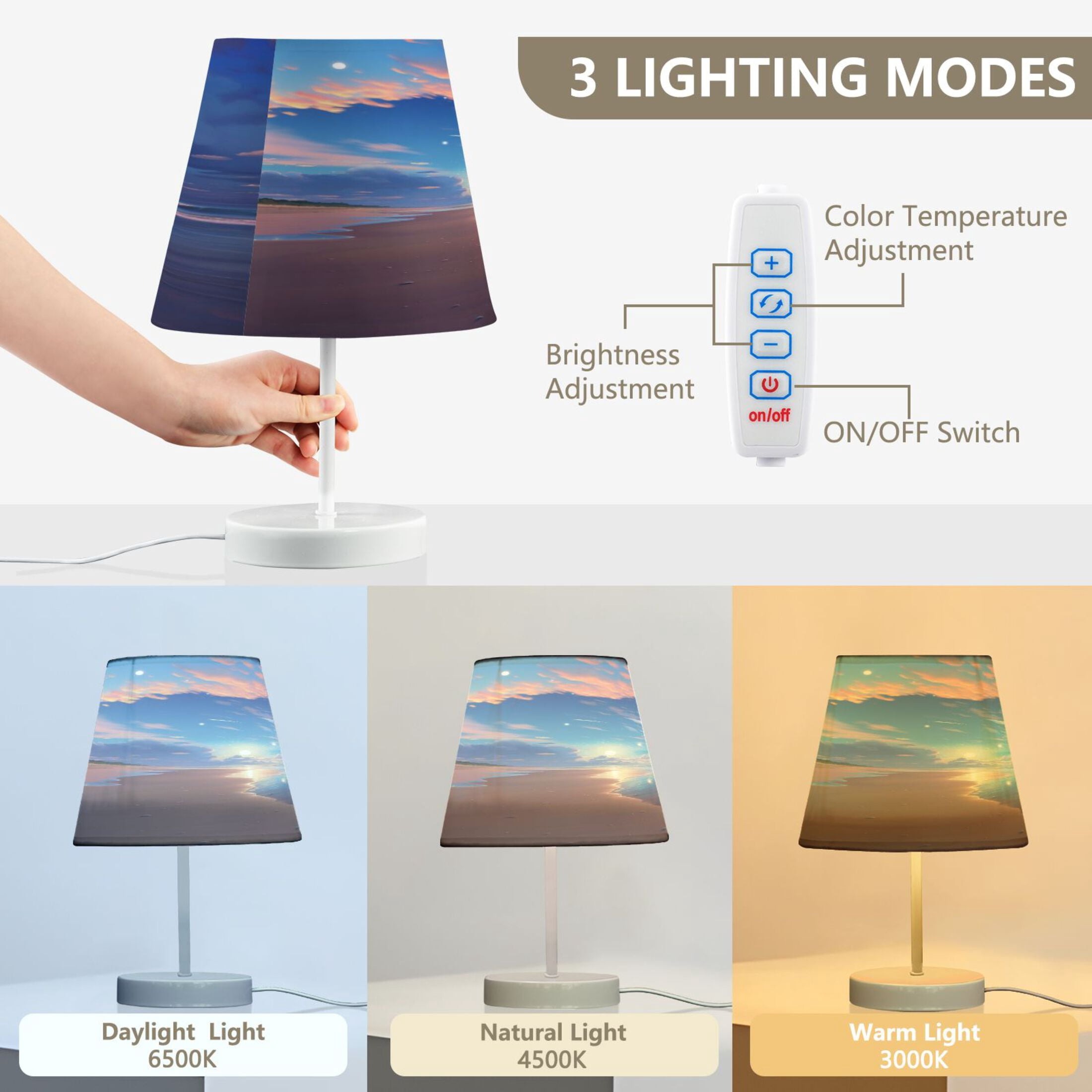 Beach Sea Sun Desk Lamp LED Table Nightstand Lamps with 3 Color Temperatures for Home Bedroom Living Room Decor 8x12