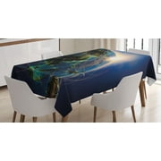 Ambesonne World Tablecloth Rectangular Table Cover, Vivid Globe Space Network, 60"x84", Blue Yellow Green