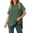 thumbnail image 2 of Pounoo Short Sleeve Tees for Women Crew Neck Ribbed Knit Tee Oversized Side Slit Top Relaxed Fit Casual Loose Outfits Gift, 2 of 7